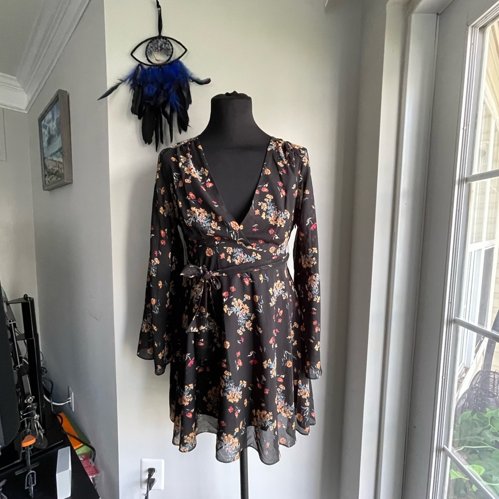 Free People Floral Print Black Lovely Day Dress